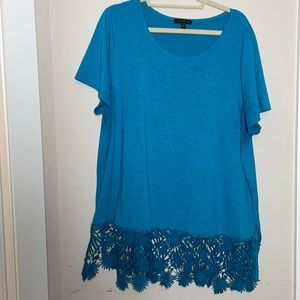 “Dr. Seuss blue” intricate lace detail tunic